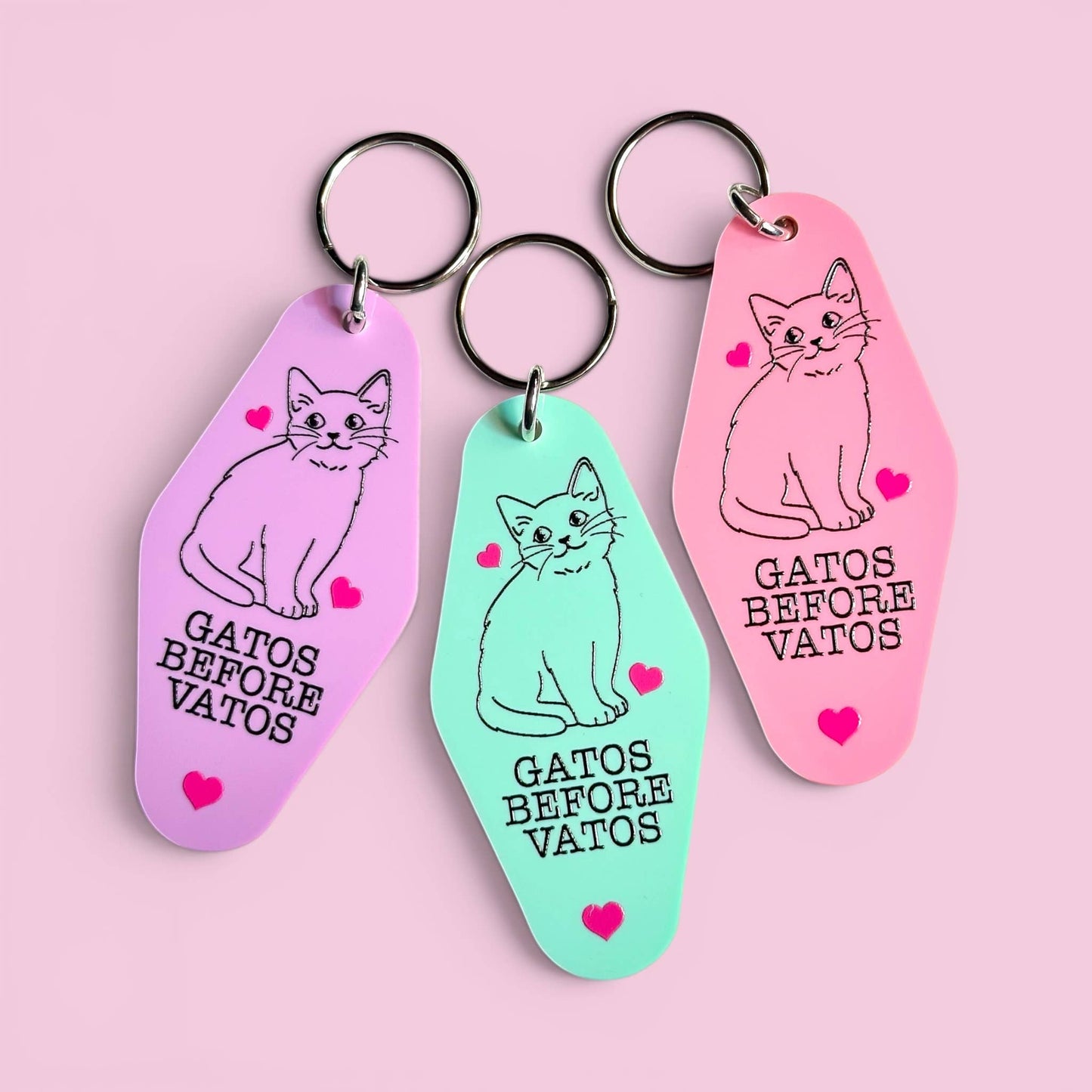 Gatos Before Vatos Keychain / Pink