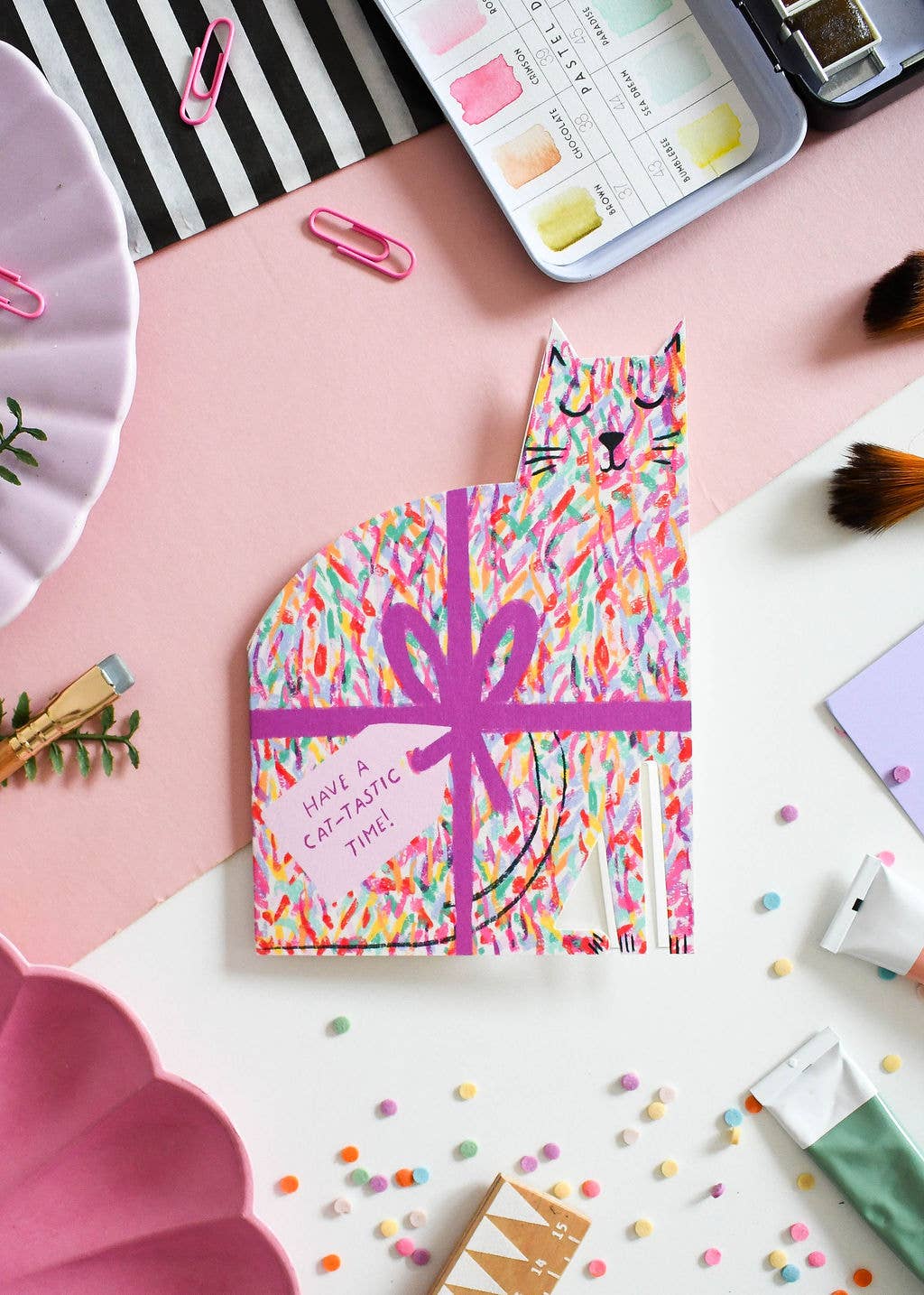 Cat Birthday Die Cut Card-BLANK INSIDE