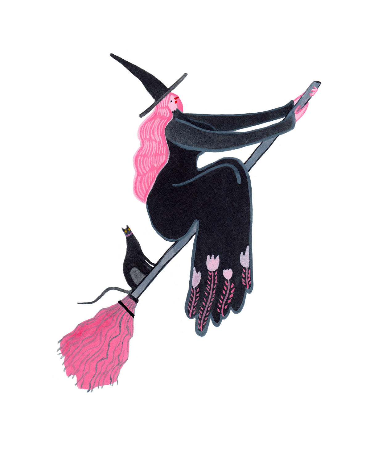 Flying Witch with Cat 8x10in Giclee Print
