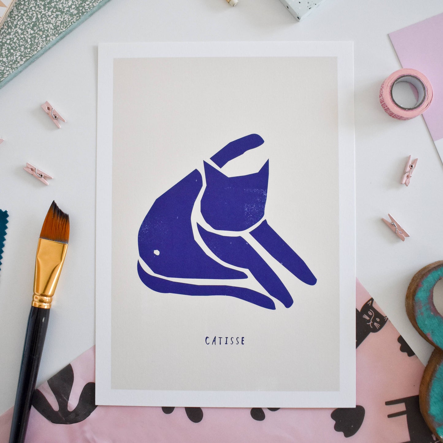 Catisse 'Blue Cat' Art Print: A4