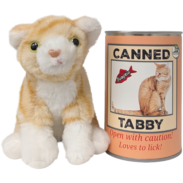 Canned Orange Tabby Cat | Stuffed Animal Cat Plush w/Jokes: Pop Top Lid