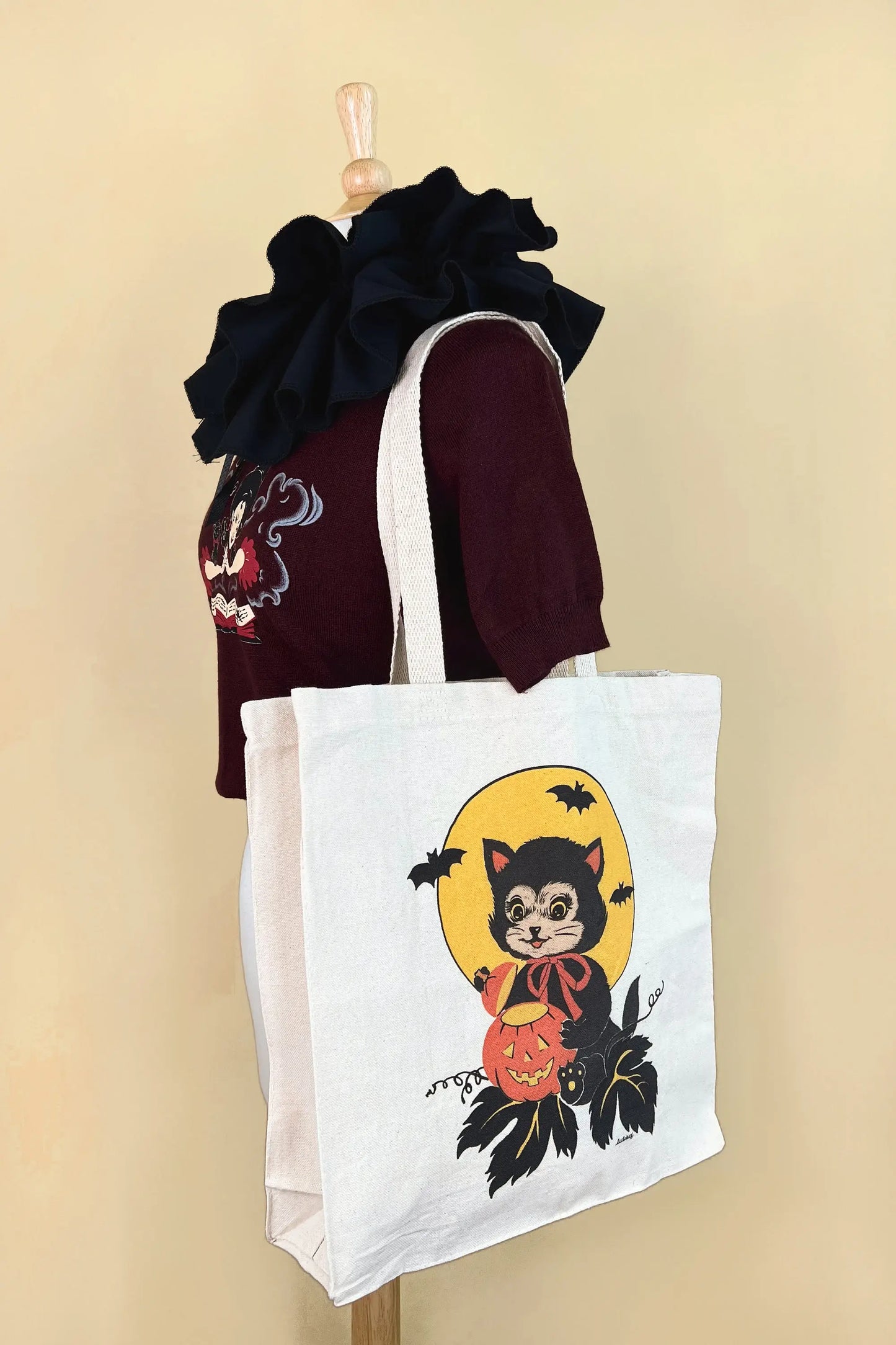 Black Cat Night Canvas Tote Bag