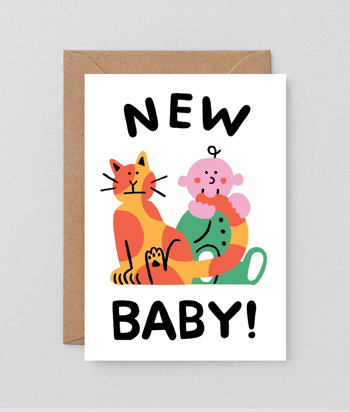 ‘Baby and Cat’ Greeting Card BLANK INSIDE