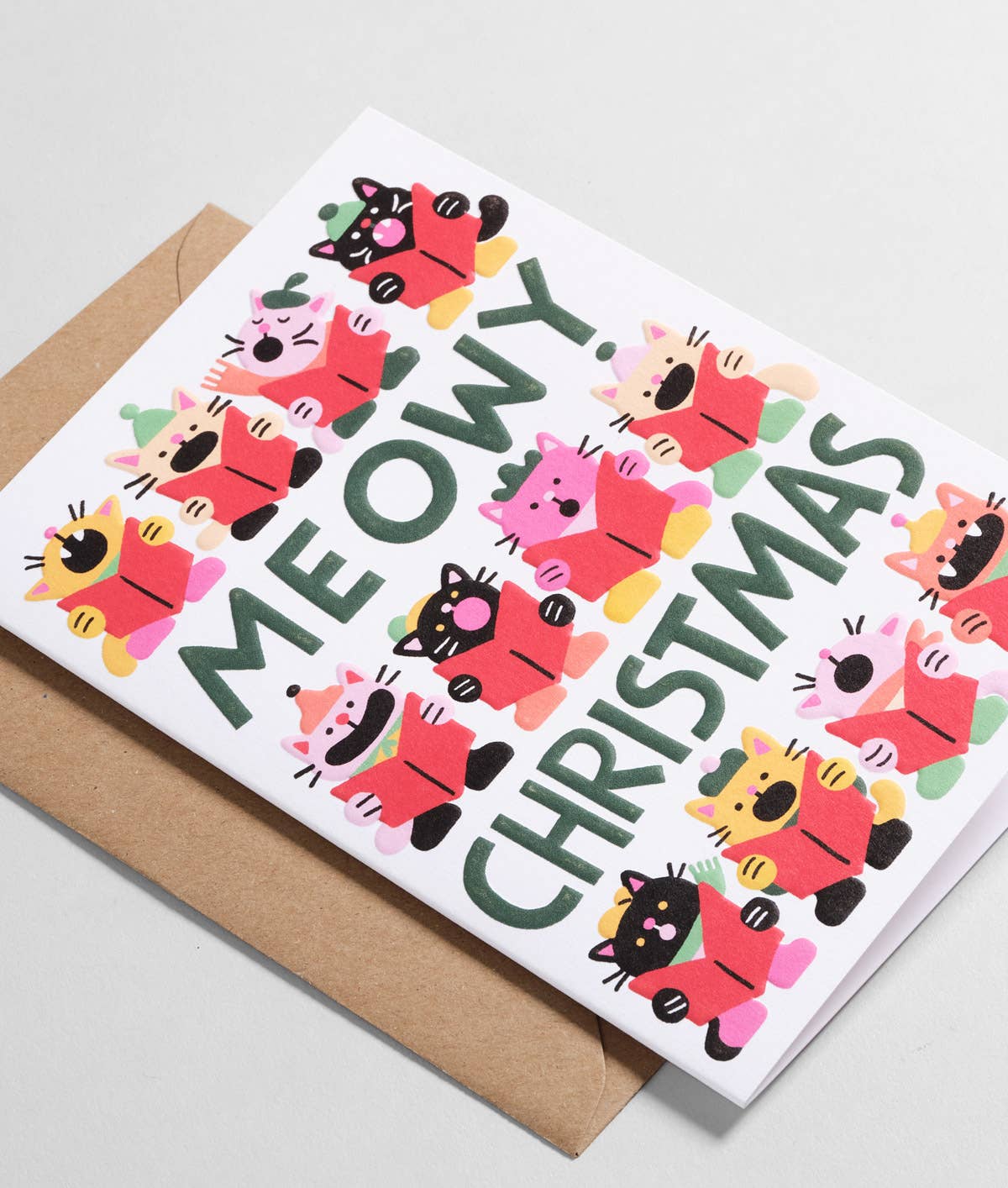 Meowy Christmas Embossed Greeting Card-BLANK INSIDE
