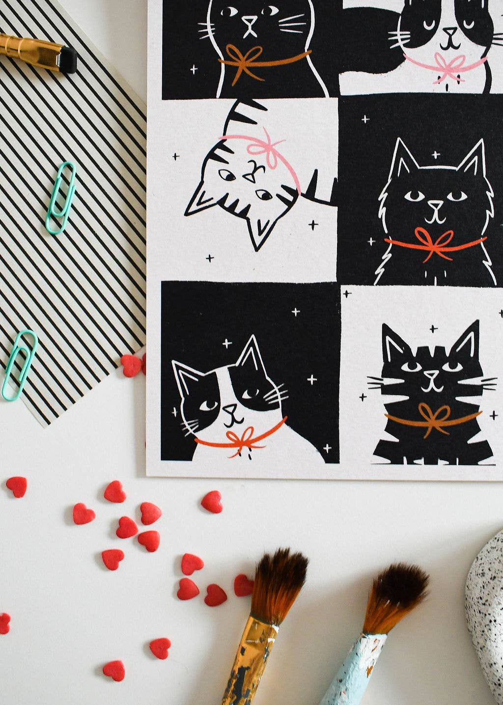 Check Cats  –Square Heavyweight Art Print (21cmx 21cm)