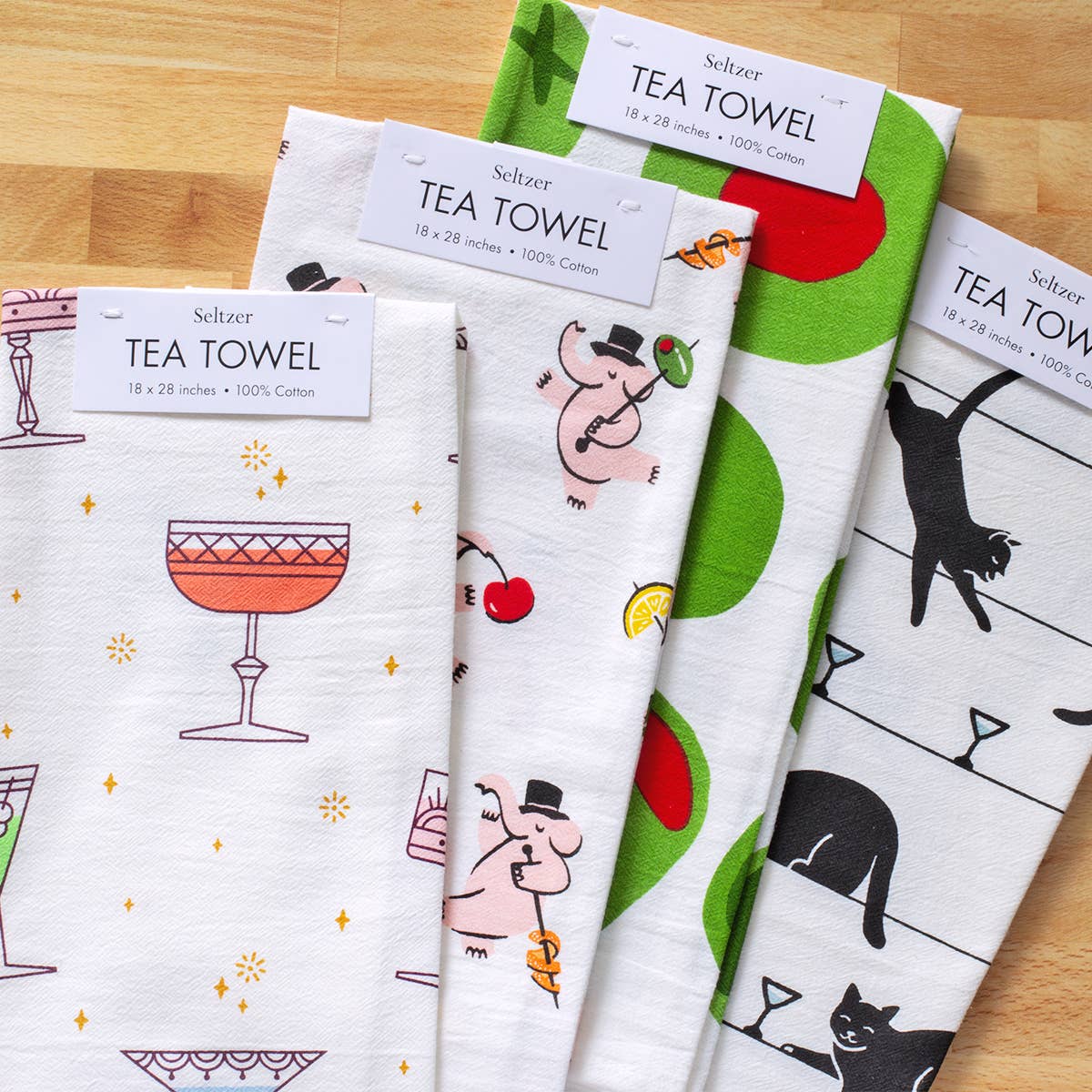 Black Cat Martini Tea Towel
