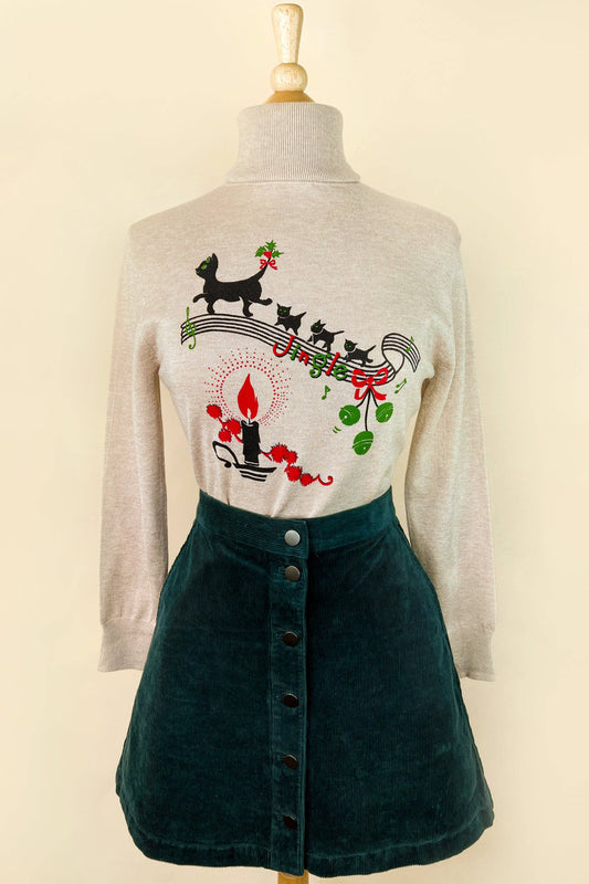 Jingle Cats Turtleneck Sweater in Beige