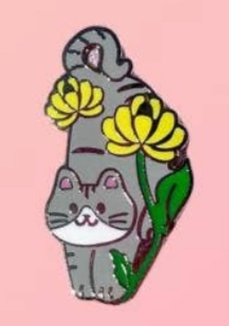 Birth Month Flower Cat Enamel Pin
