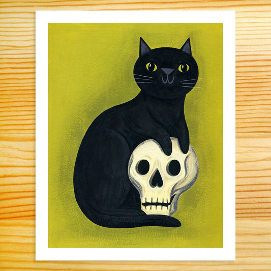 Black Cat & Skull - 8x10 Art Print