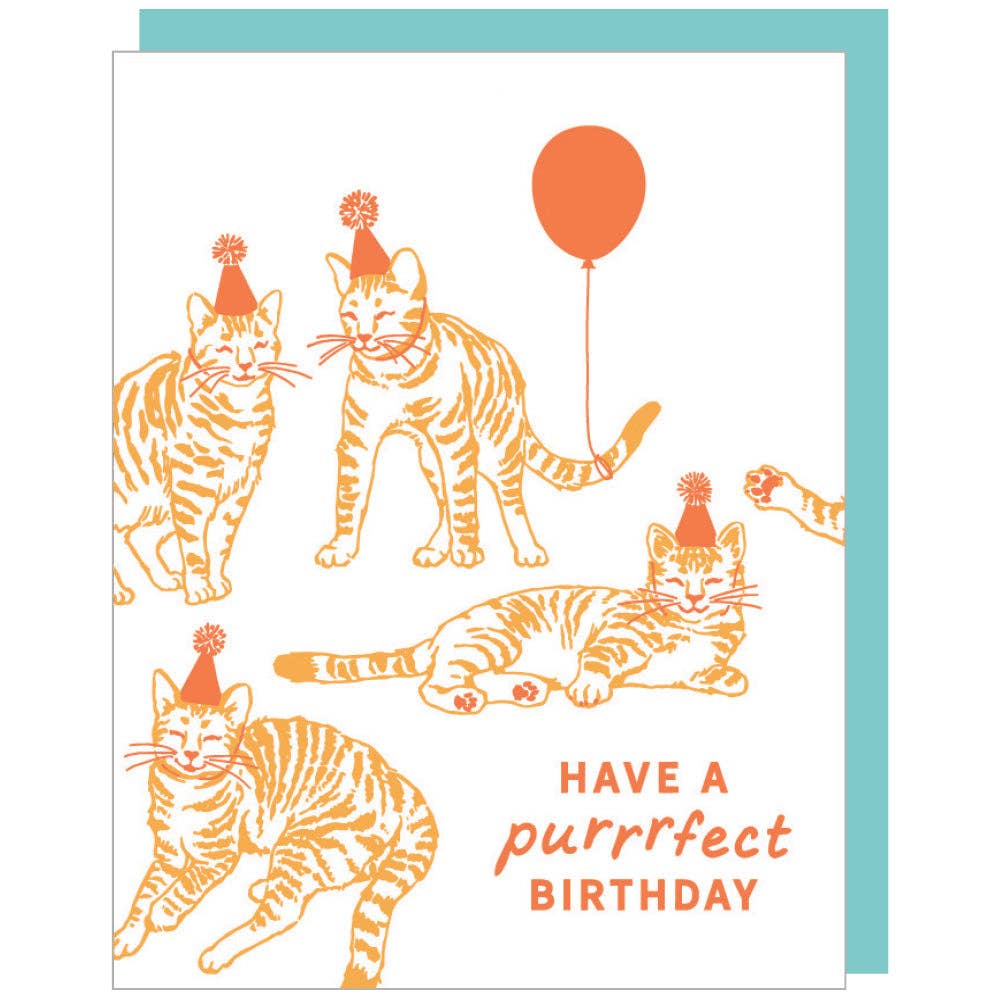 Cat Party Birthday Card-BLANK INSIDE