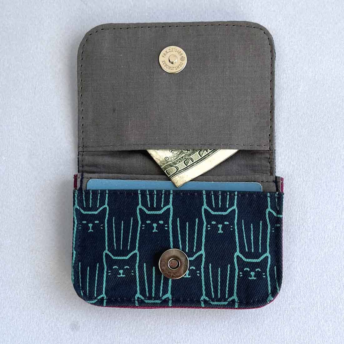 Cotton Canvas Cardholders - Cat Prints - Small Wallet : Army Green