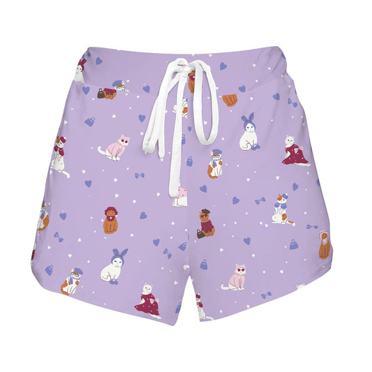 Cattitude Pajama Shorts | Purple Kitty Cat PJ Bottoms