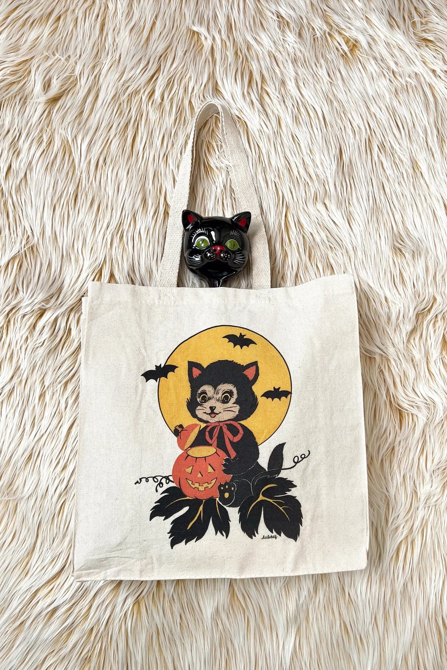 Black Cat Night Canvas Tote Bag