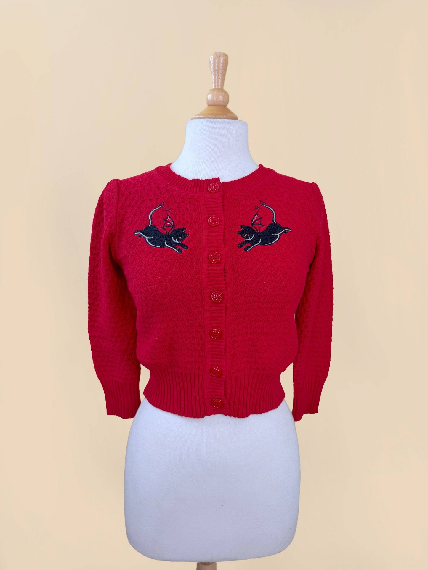 Little Cat Devils Cropped Cardigan in Red