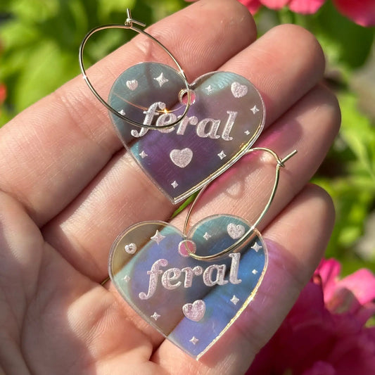 Feral Iridescent Heart Hoop Earrings: Surgical Steel