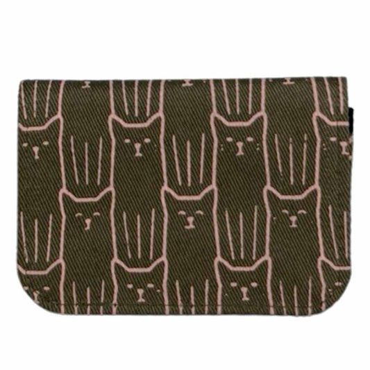 Cotton Canvas Cardholders - Cat Prints - Small Wallet : Army Green