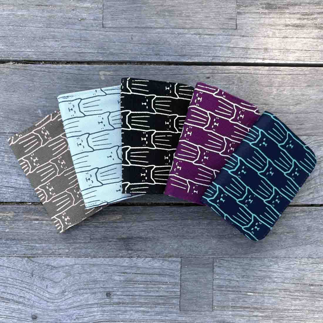 Cotton Canvas Cardholders - Cat Prints - Small Wallet : Army Green