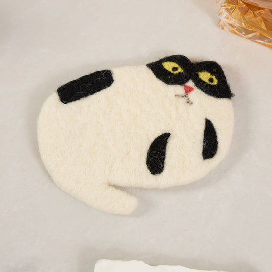 Handmade Felt Coffee Cup Mug Table  Coasters - Scaredy Cats: White