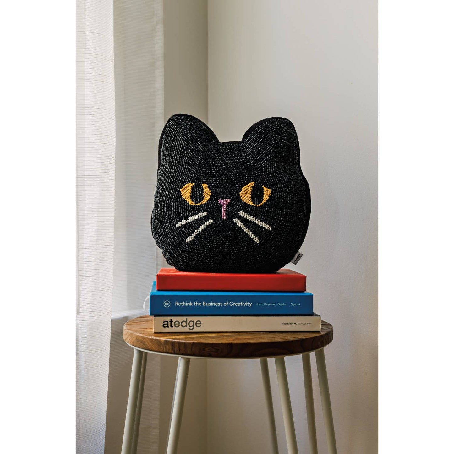 Black Cat Beaded Throw Pillow