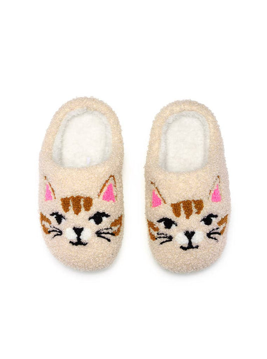 Indoor / Outdoor Slippers - Kids - Kitty Cat Faces - Cream: BIG KIDS 1-3
