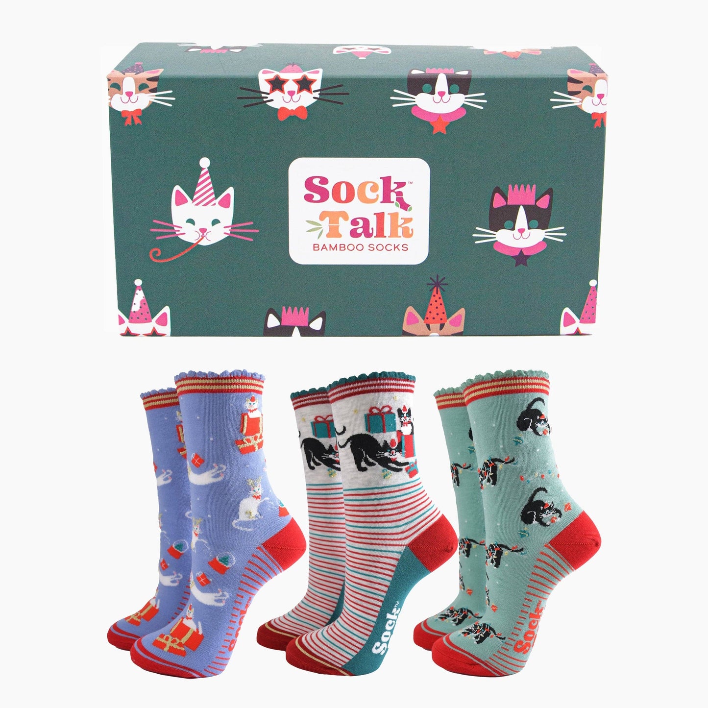 Women's Socks Gift Box Christmas Cats US Size 5-9