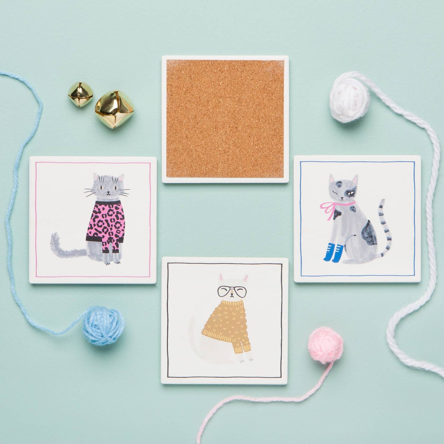 Feline Fine Soak Up Coaster Set of 4: Off-White