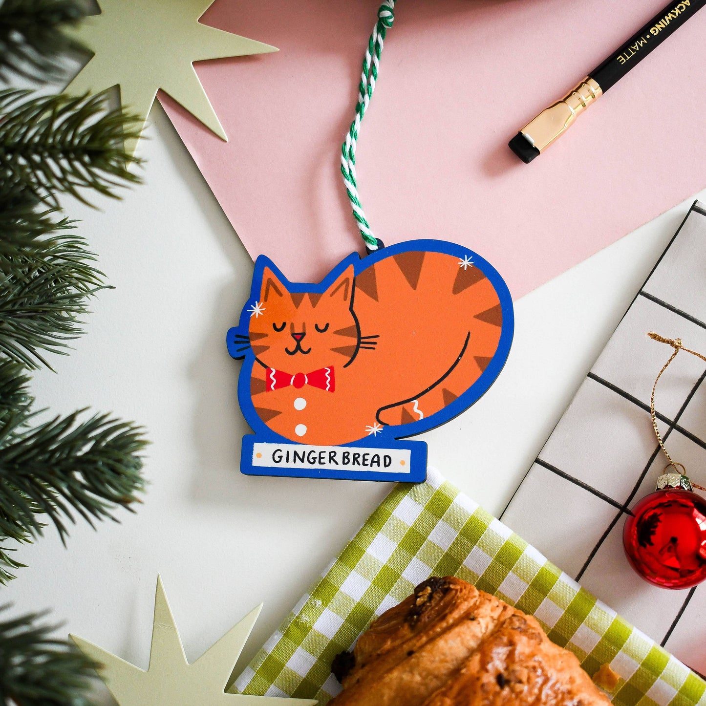 Cat Bakery- Wooden Gingerbread Cat Ornament