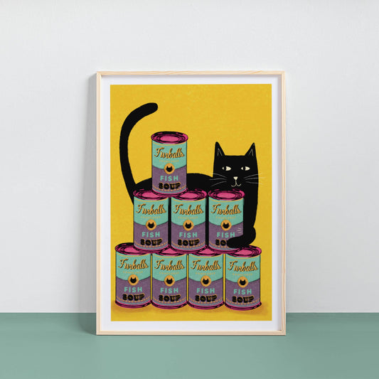 Andy Pawhol Fish Tins Cat Print: A4