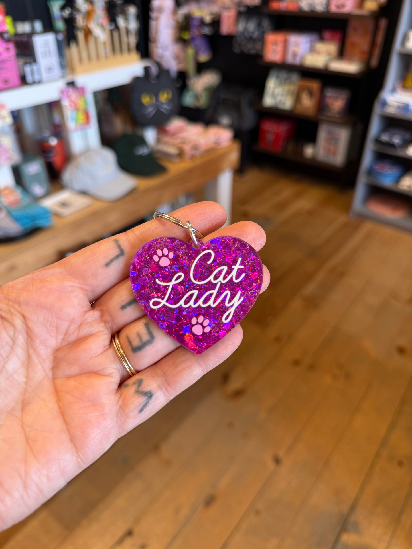 Cat Lady - Keychain : Pink/Purple Glitter