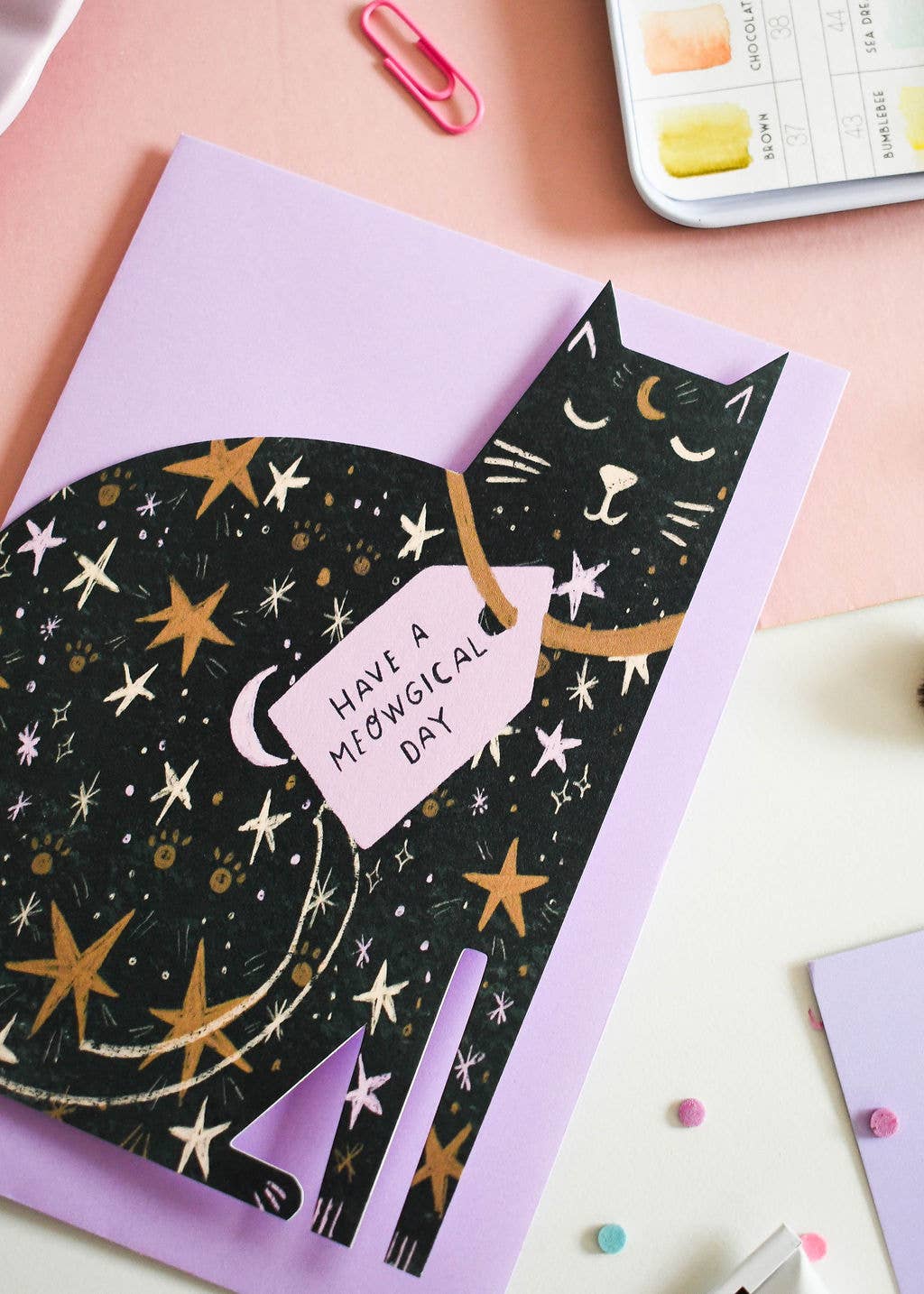 Meowgical Die Cut Card-BLANK INSIDE