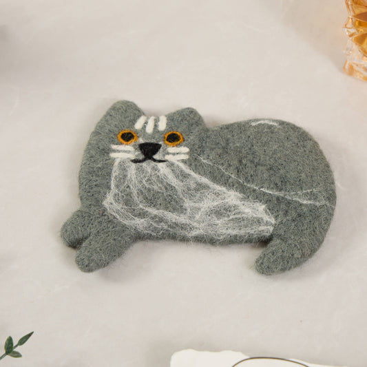 Handmade Felt Coffee Cup Mug Table  Coasters - Scaredy Cats: Grey