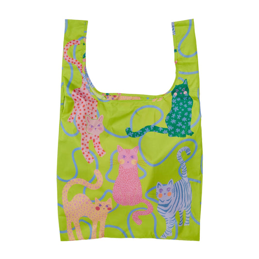 Lime Arty Cats Eco-Friendly Reusable Bag: Green