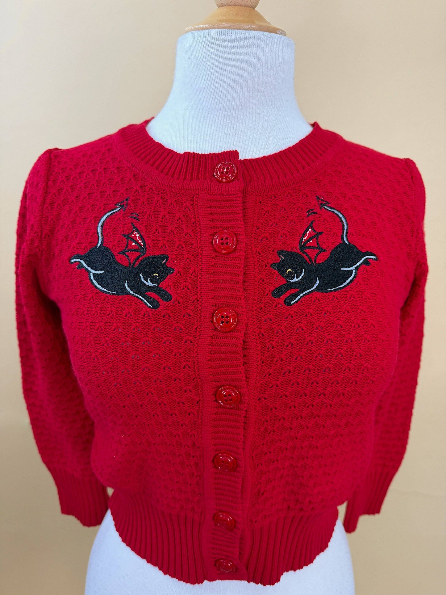 Little Cat Devils Cropped Cardigan in Red