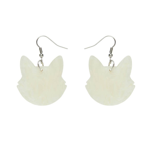 White Cat Head Ripple Resin Drop Earrings