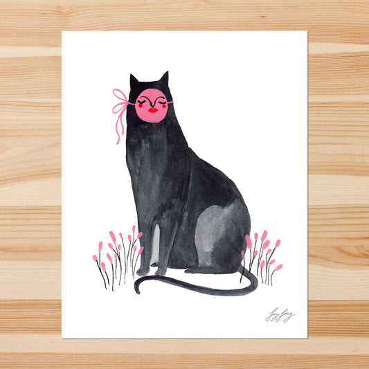 Sitting Cat with Mask 8x10in Giclee Print