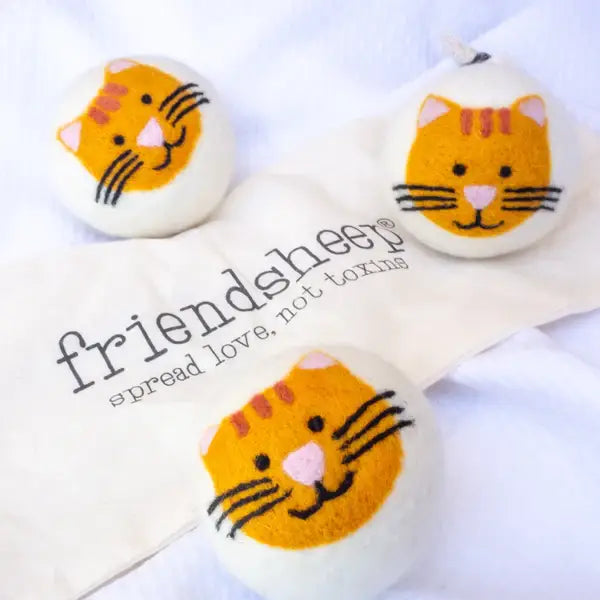 Orange Cool Cats Eco Wool Dryer Balls: With Bag