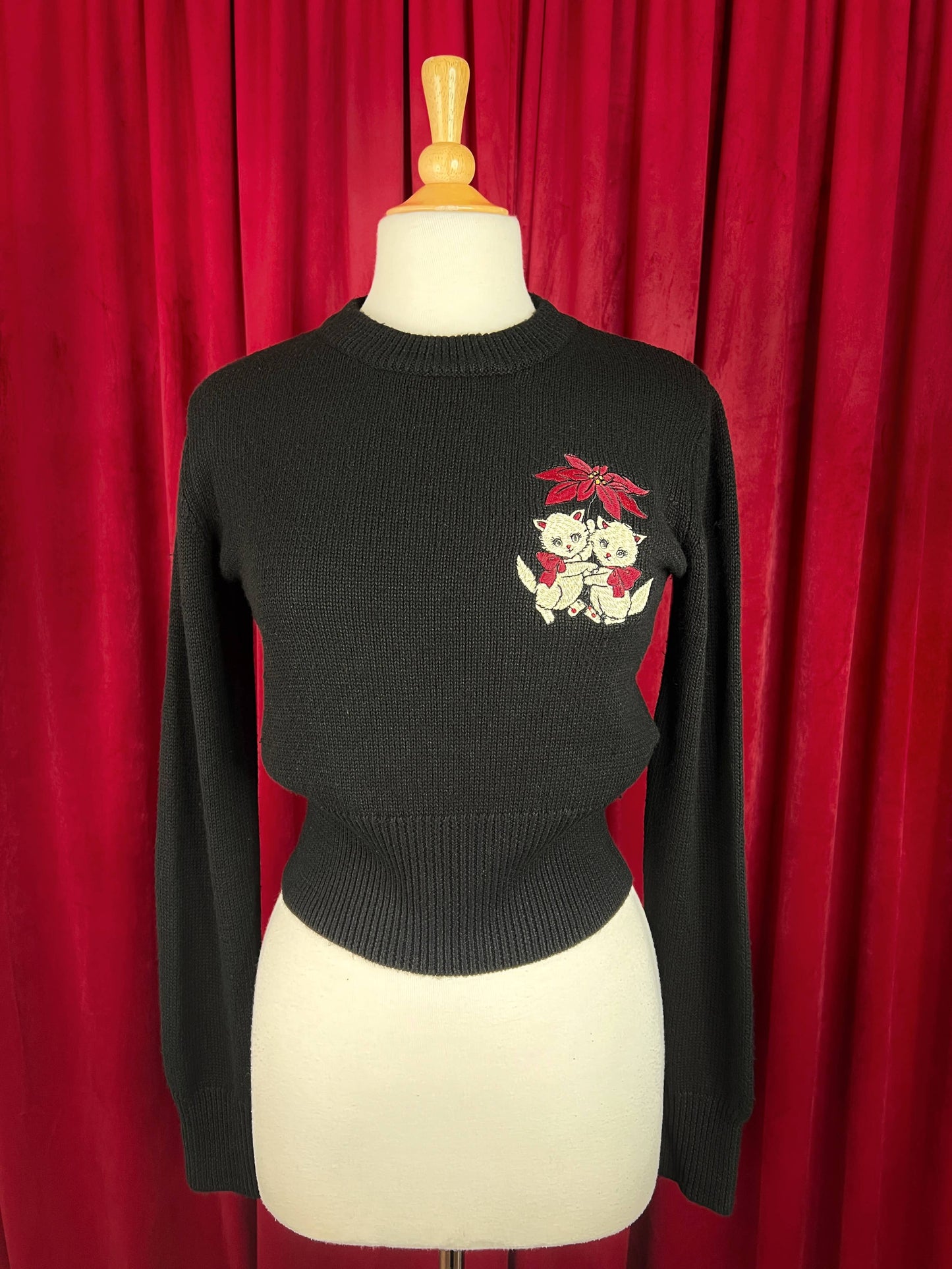 Yuletide Kittens Long Sleeve Sweater in Black