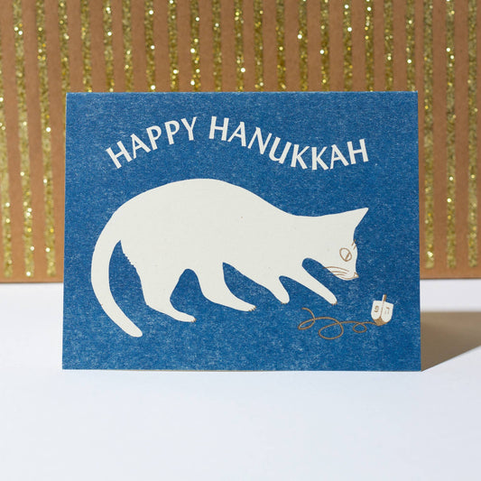 Happy Hanukkah Dreidel Cat Card BLANK INSIDE