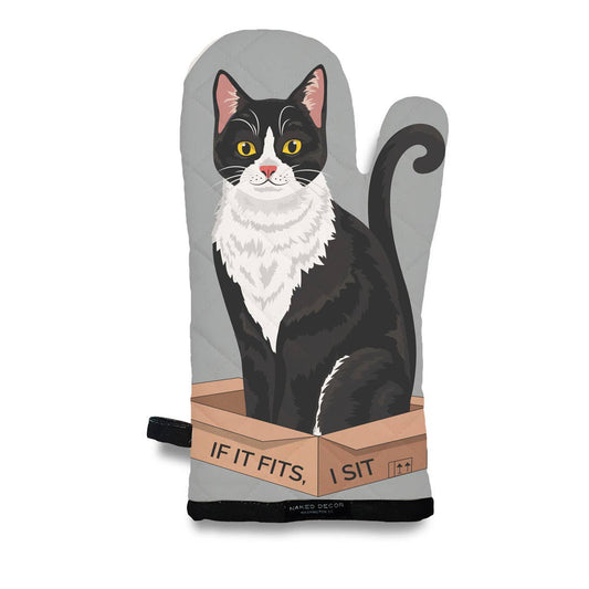 Black and White- Tuxedo Cat - If It Fits, I Sit Oven Mitt 