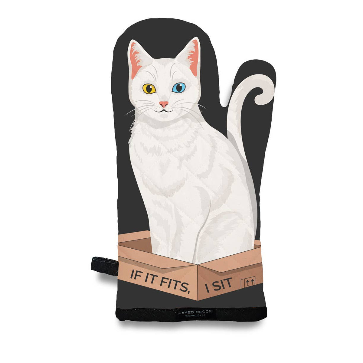 White Kitty Cat - If It Fits, I Sit Oven Mitt 