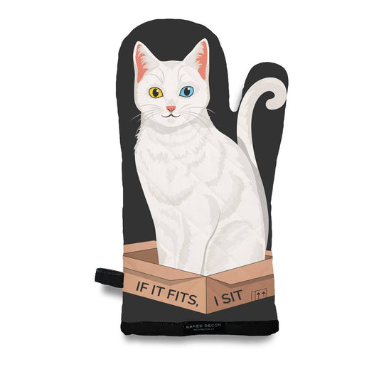 White Kitty Cat - If It Fits, I Sit Oven Mitt 