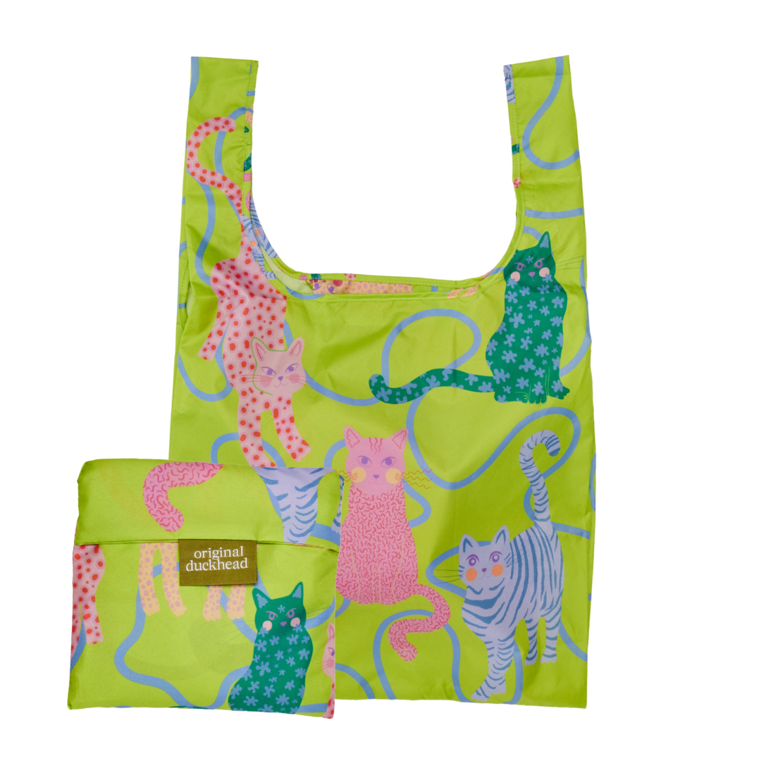 Lime Arty Cats Eco-Friendly Reusable Bag: Green