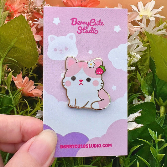 Strawberry Cat Enamel Pin