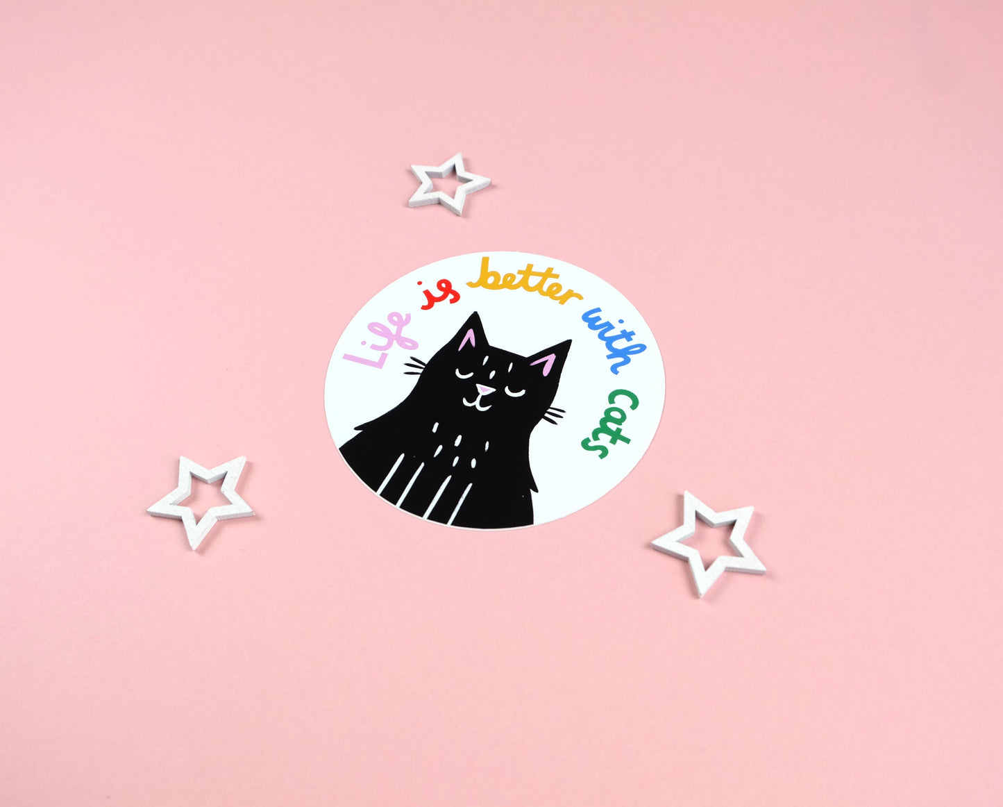 Life is Better with Cats - Colourful Vinyl Sticker: Black Cat