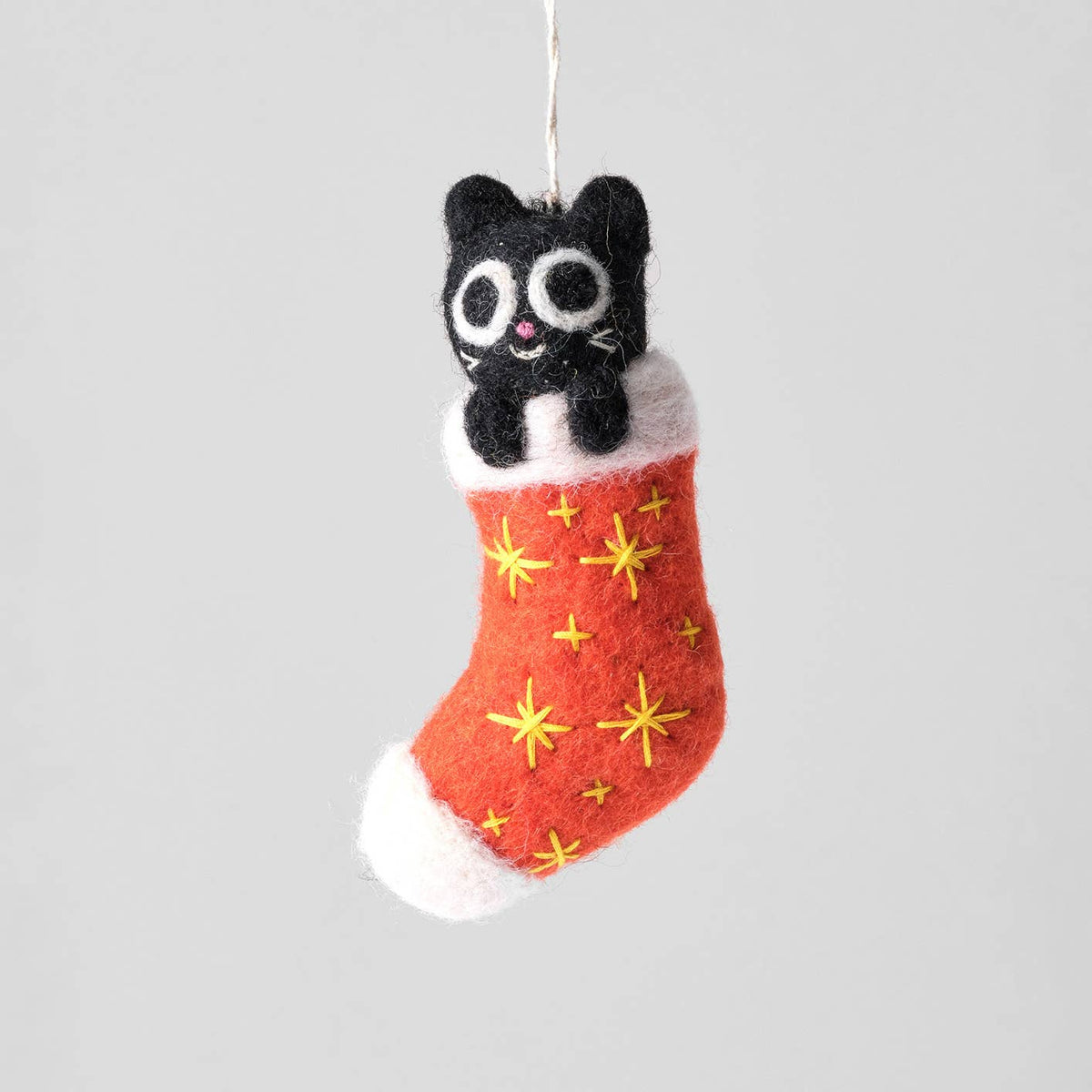 Viv, Cat In Red Stocking Hanging Felt Ornament