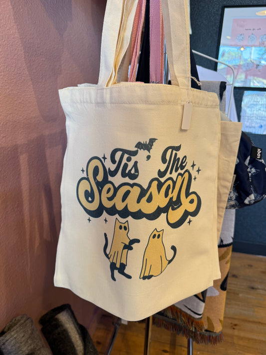 Tis The Season Ghost Cats Halloween Canvas Tote Bag