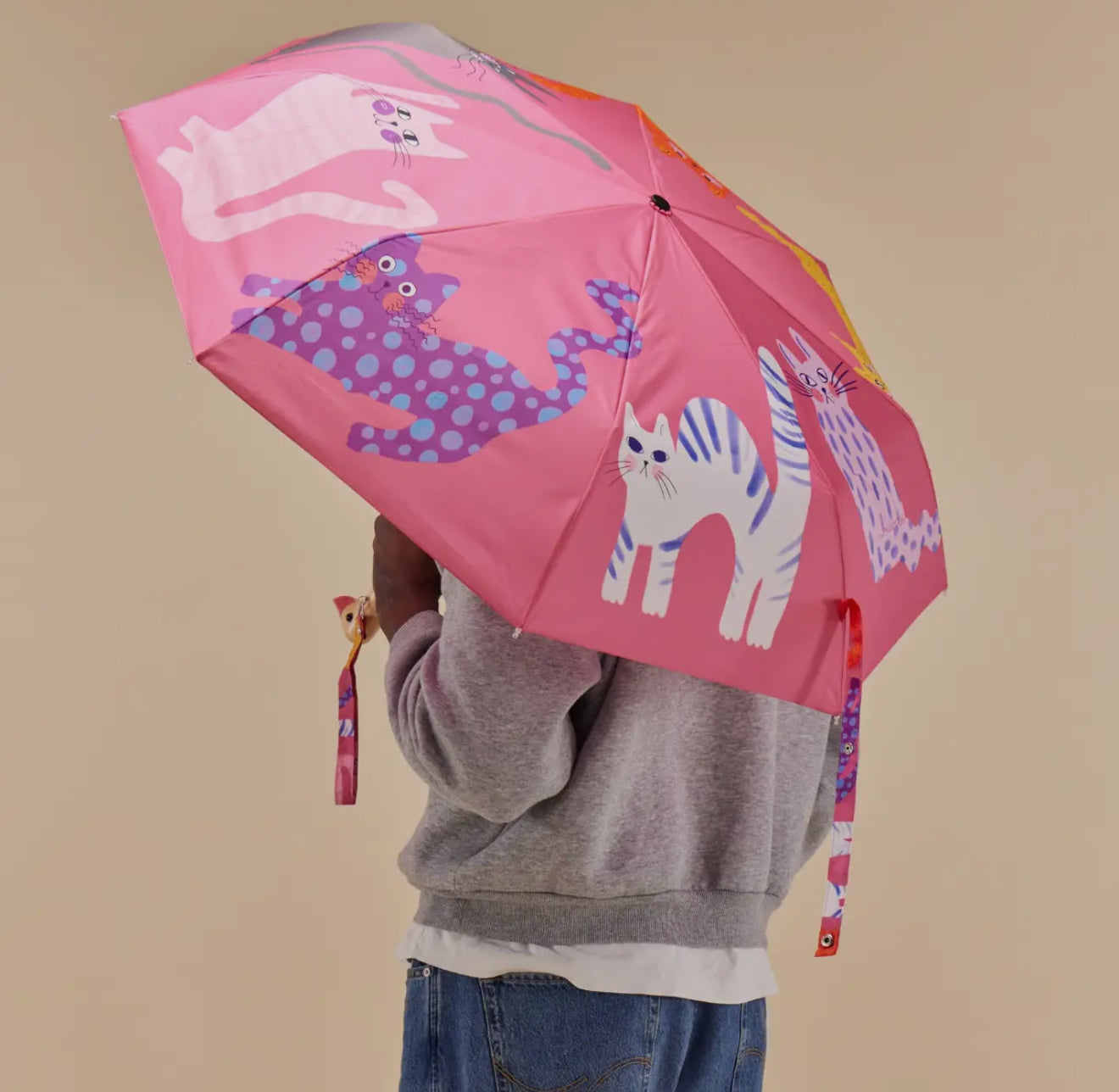 Fuchsia Arty Cats Duck Umbrella