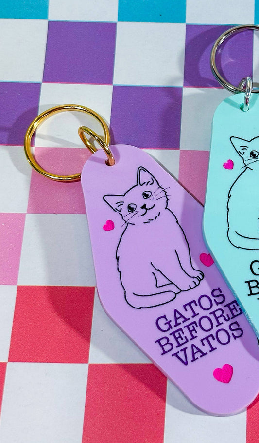 Gatos Before Vatos - Laser Cut & Hand Painted Keychain!: Gold / Lilac