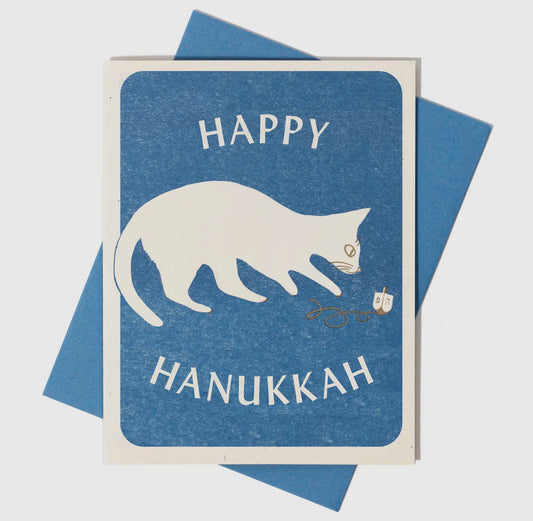 Happy Hanukkah Dreidel Cat Card BLANK INSIDE