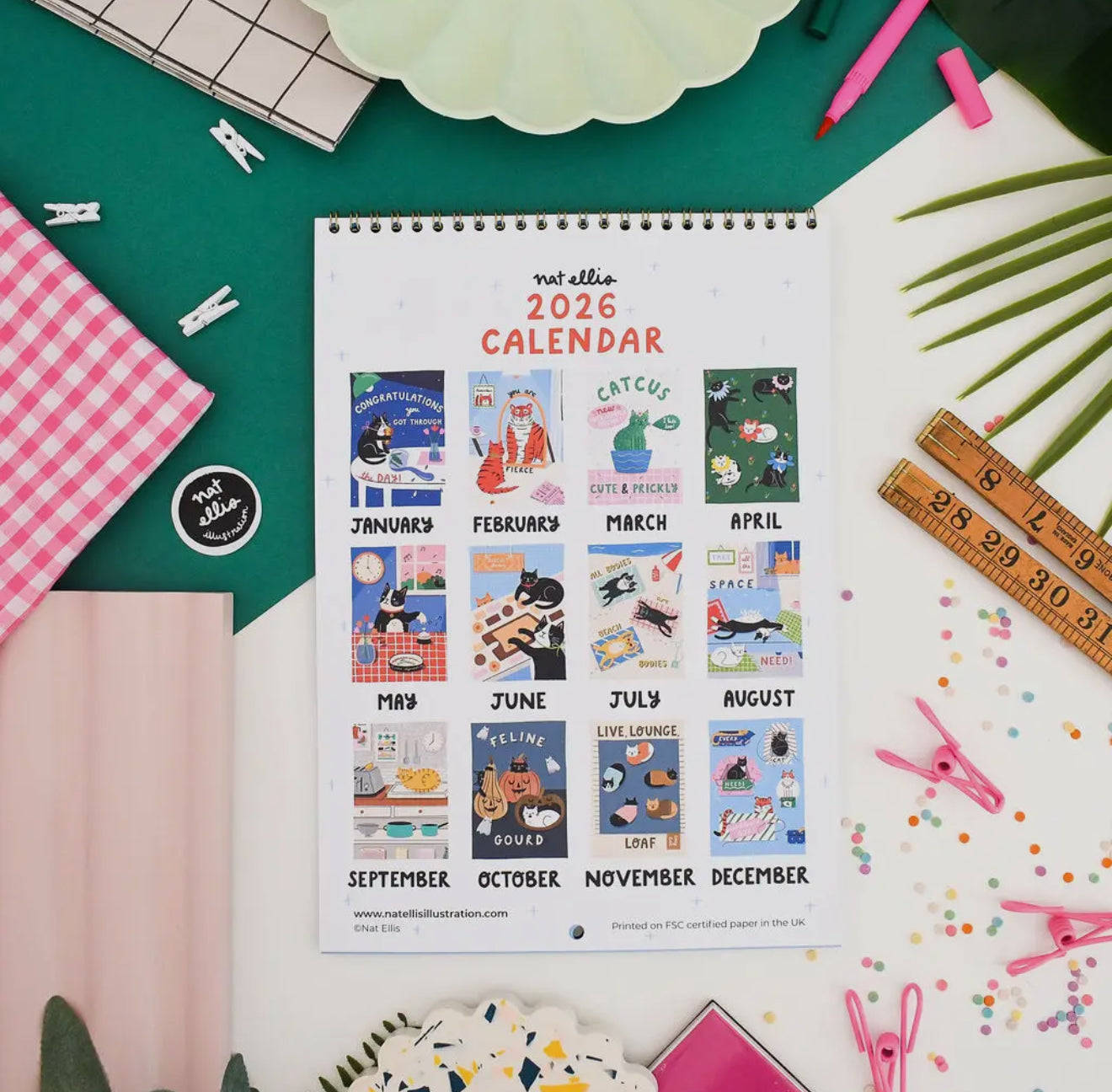 A Year of Cats 2026 Calendar - A4 Double Page Calendar